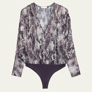 Ramy Brook Margot Metallic Floral Long Sleeve Bodysuit Size Medium